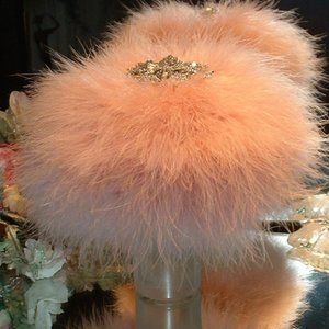 Sassy Bouquet Dusting Powder Vanity Set Down Feather Trim Rhinestone Embellished